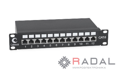 Патч-панель 10дюйм установ. размер 236мм 12 портов RJ45 полностью экранир. кат.6 Dual IDC Cabeus 7953c