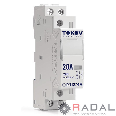 Контактор модульный 18мм 20А 230В АС 2НО PRIZMA TOKOV ELECTRIC TKE-PZ-MC-1-20-230-20