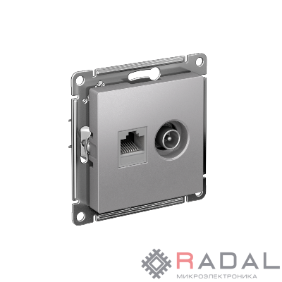 Розетка компьютерная + телевизионная 2-м AtlasDesign RJ45 кат.5E + TV механизм алюм. SchE ATN000389
