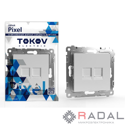 Розетка компьютерная 2-м СП Pixel RJ45 кат.5E механизм бел. TOKOV ELECTRIC TKE-PX-RC2-C01
