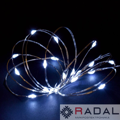 Гирлянда "Роса" 2м 20LED бел. IP20 провод прозр. шнур 0.3м 2AA IEK LGDB500-2-020-02-T-B-20