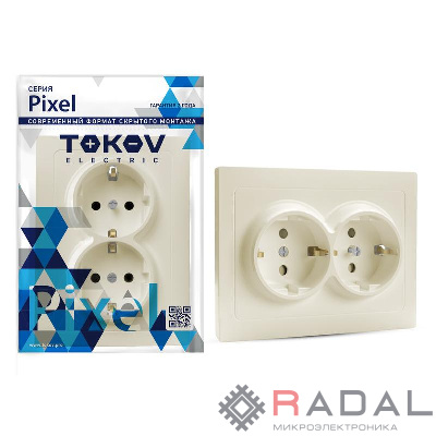 Розетка 2-м СП Pixel 16А IP20 с заземл. защ. шторки в сборе беж. TOKOV ELECTRIC TKE-PX-R2FZSF-C02