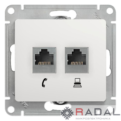 Механизм розетки комп. + телеф. 2-м СП Glossa RJ11 + RJ45 бел. SchE GSL000185