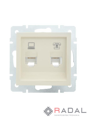 Розетка компьютерная + телефонная 1-м СП Vesna механизм крем. LEZARD 742-0388-143
