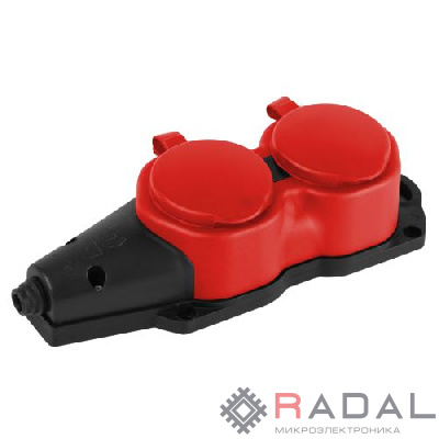 Колодка ЭРА KX-2e-RED-IP44 каучуковая с заземлением 2 розетки 16A IP44 красн. Эра Б0068443