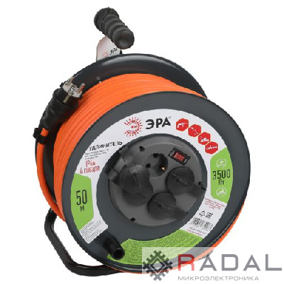 Удлинитель силовой RMx-4es-3x2.5-50m-IP44 на метал. катушке с заземлением с выключателем 4 розетки 50м ПВС Эра Б0052922