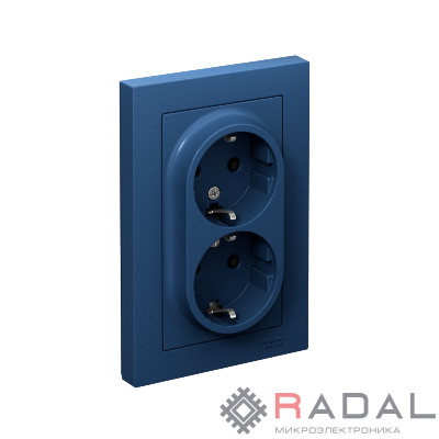 Розетка 2-м. AtlasDesign 16А с заземл. в сборе аквамарин SE ATN001124