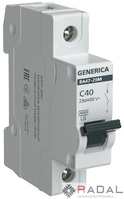 Выключатель автоматический модульный 1п C 40А 4.5кА ВА47-29М GENERICA MVA21-1-040-C-G