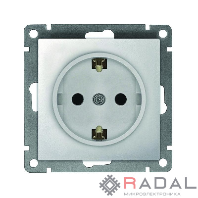 Розетка 1-м СП Афина 16А IP20 с заземл. механизм серебр. Universal A0028-S