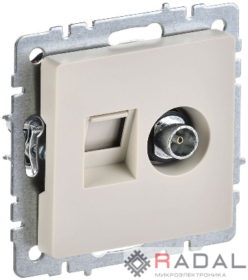 Розетка компьютерная + телевизионная 2-м Brite РТВ/РК12-БрКр RJ45 кат.5E + TV беж. IEK BR-AK20-1-K10