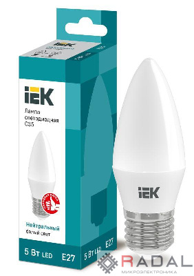 Лампа светодиодная ECO C35 5Вт свеча 4000К бел. E27 450лм 230-240В IEK LLE-C35-5-230-40-E27