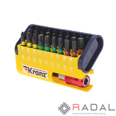 Набор бит с магнитным держателем пластиковый кейс 19 шт Kranz KR-92-0465