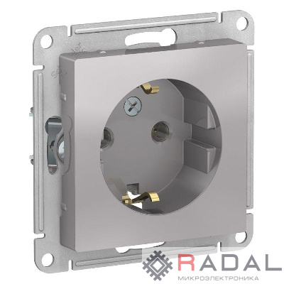 Механизм розетки 1-м СП AtlasDesign 16А IP20 с заземл. алюм. SchE ATN000343