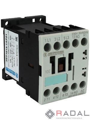 Контактор электромагнитный 3RT1015-1AP01 3п 7А AC-3 3кВт/400В 1НО 230В АС 50/60Гц типоразмер S00 винтовые клеммы IP20 Электротехник ET014833