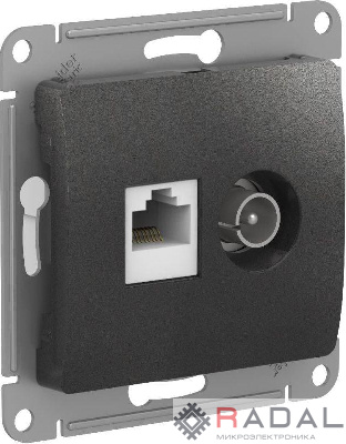 Розетка компьютерная + телевизионная 2-м Glossa RJ45 кат.5E + TV механизм антрацит SchE GSL000789
