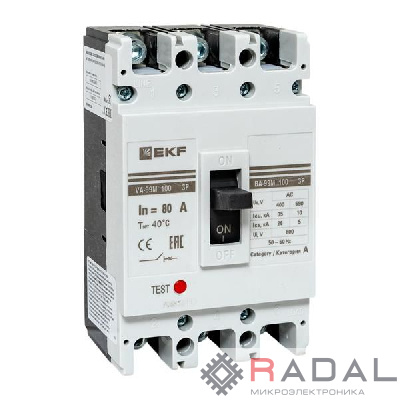 Выключатель авт. 3п ВА-99М 100/80А 20кА PROxima EKF mccb99-100-80m