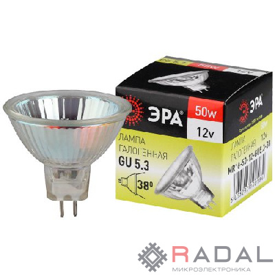 Лампа галогенная GU5.3-MR16-50W-12V-Cl ЭРА C0027358