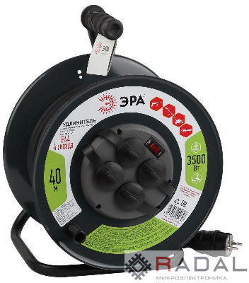 Удлинитель силовой RMx-4es-3x1.5-40m-IP44(KG) на метал. катушке с/з 4гнезда 40м КГ 3х1.5 Эра Б0046848