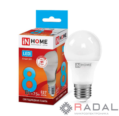 Лампа светодиодная LED-A60-VC 8Вт 230В E27 4000К 720Лм IN HOME 4690612024028