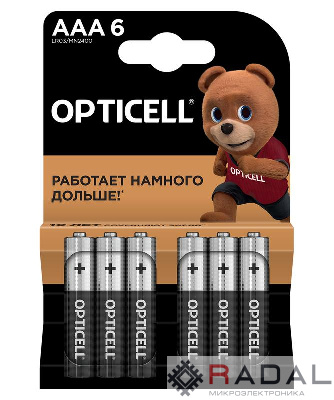 Элемент питания алкалиновый AAA/LR03 (блист. 6шт) Basic Opticell 5051007