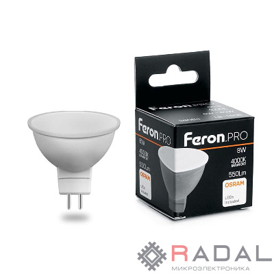 Лампа светодиодная LB-1608 8Вт MR16 4000К G5.3 230В FERON 38090