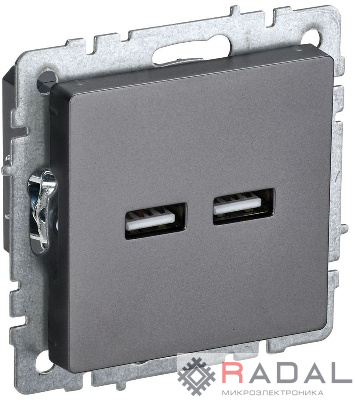 Розетка BRITE USB A+A 3.1А РЮ10-1-БрС сталь IEK BR-U21-D31-K46