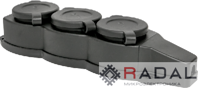 Розетка 3-м 16А IP44 2P+PE 230В с защ. крышками каучук EKF RPS-015-16-230-44