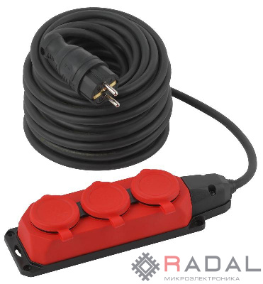 Удлинитель силовой UK-3e-3x1.5-30m-IP44(KG) с заземлением 3 розетки каучук 30м КГ 3х1.5кв.мм IP44 Эра Б0057582