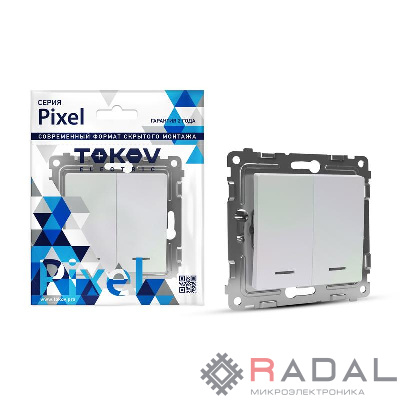 Выключатель 2-кл. СП Pixel 10А IP20 с индикатором механизм перламутр. TOKOV ELECTRIC TKE-PX-V2I-C04