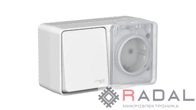 Блок ОП AtlasDesign PROFI IP54 (розетка 16А заземл. защ. шторки + 1-кл. выключатель 10А) сер. SE ATN543070