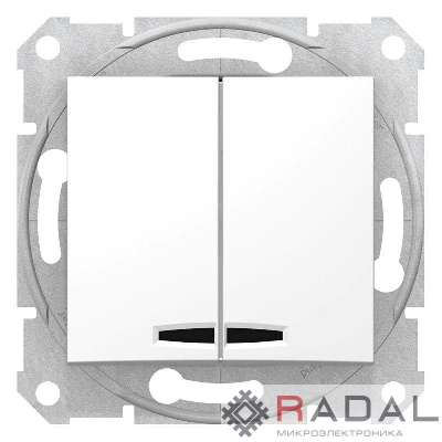 Механизм выключателя 2-кл. СП Sedna 10А IP20 (сх. 5а) 250В с син. подсветкой бел. SchE SDN0300321