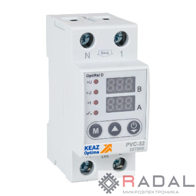 Реле напряжения OptiRel D PVС-63 с ЖК-дисплеем и контролем тока 63 А КЭАЗ 357869