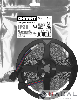 Лента светодиодная 90 680 OLS-5050RGB60-14.4-IP20-24V (уп.5м) ОНЛАЙТ 90680