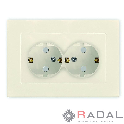 Розетка 2-м СП Афина 16А IP20 с заземл. защ. шторки в сборе сл. кость (ivory) Universal A0050-I