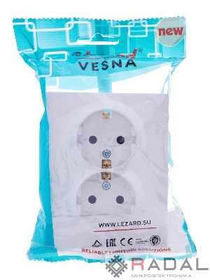 Розетка 2-м СП VESNA с заземл. со шторками ПБТ бел. LEZARD 742-0200-178B
