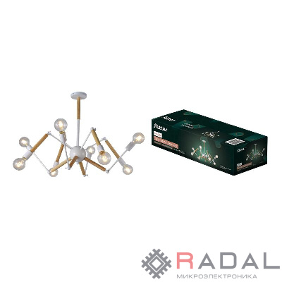 Люстра HALM 8хE27 1100х1100х580мм потолочная метал. бел./дерево Ritter 52445 8