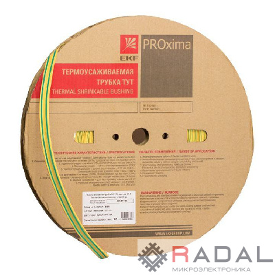 Трубка термоусадочная ТУТ нг 12/6 желт./зел. (уп.100м) EKF tut-12-yg