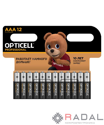 Элемент питания алкалиновый AAA/LR03 (блист. 12шт) Professional Opticell 5052006