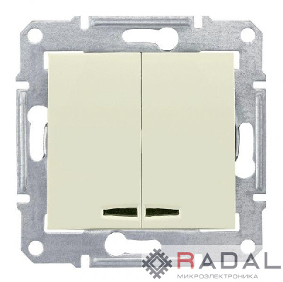 Механизм выключателя 2-кл. СП Sedna 10А IP20 (сх. 5а) 250В с син. подсветкой беж. SchE SDN0300347