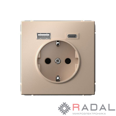Розетка ArtGallery 16А с 2-мя заряд. устройствами USB A+C 5В/2.4А/3А 2х5В/1.5А механизм песочн. SE GAL001232