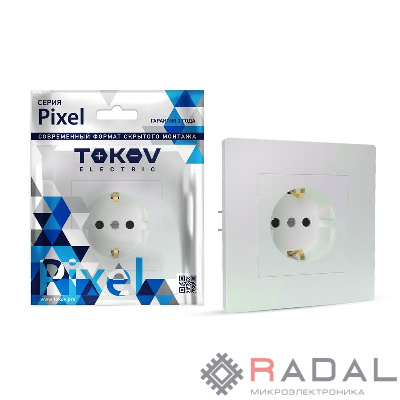 Розетка 1-м СП Pixel 16А IP20 с заземл. защ. шторки в сборе перламутр. TOKOV ELECTRIC TKE-PX-R1FZSF-C04