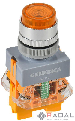 Кнопка D7-11D d22мм 1НО+1НЗ с подсветкой желт. GENERICA BBT50-11D-3-12-K05-G