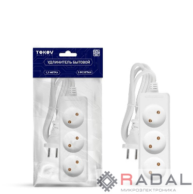 Удлинитель 3х1.5м без заземл. 10А 2х0.75 TOKOV ELECTRIC TKE-C01-BU3-1.5-075