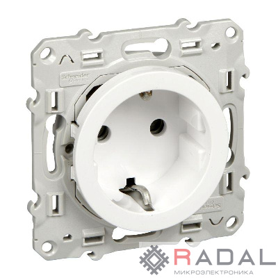 Механизм розетки 1-м СП Odace 16А защ. шторки с заземл. бел. SchE S52R037