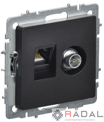Розетка компьютерная + телевизионная 2-м Brite РТВ/РК12-БрЧ RJ45 кат.5E + TV черн. IEK BR-AK20-1-K02