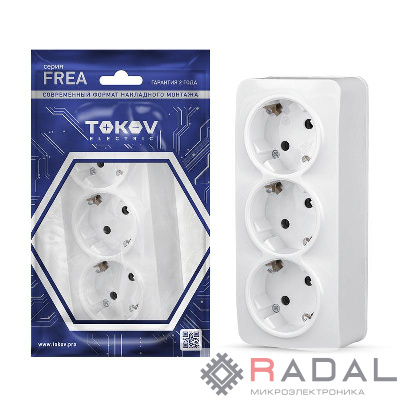 Розетка 3-м ОП Frea 16А IP20 250В с заземл. АБС-пластик бел. TOKOV ELECTRIC TKE-FR-R3Z-C01
